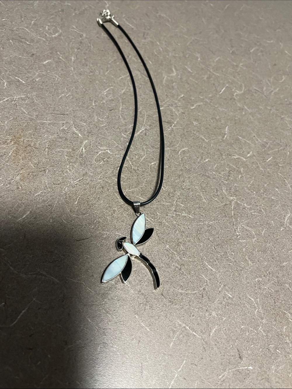 Stained glass  dragonfly pendant necklace with light blue inlay